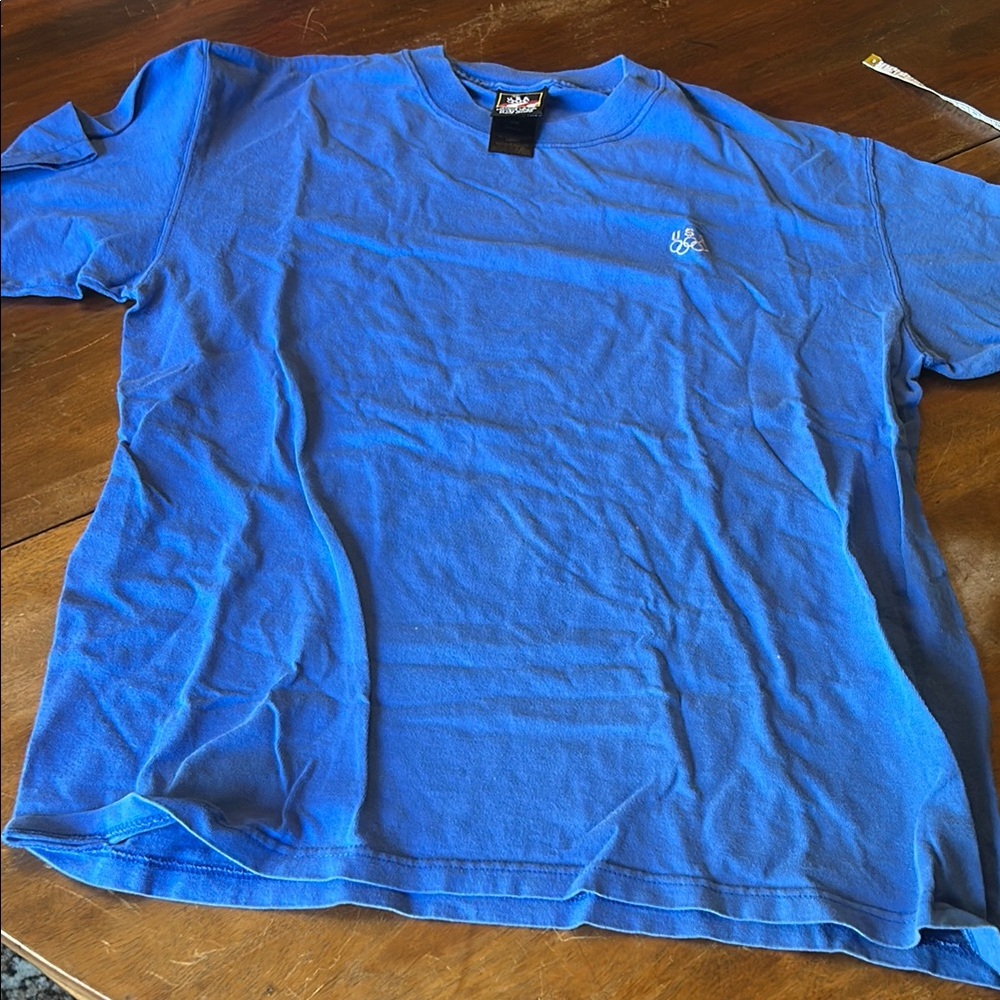 Vibrant Blue Short Sleeve Crew Neck Tee With Olympics Emblem